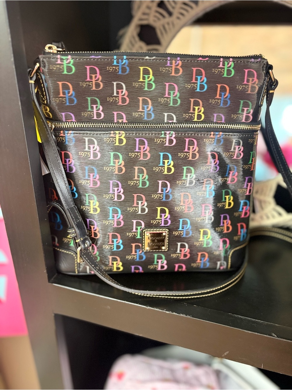 Dooney & Bourke Black Crossbody with Multicolor DB Logo Print